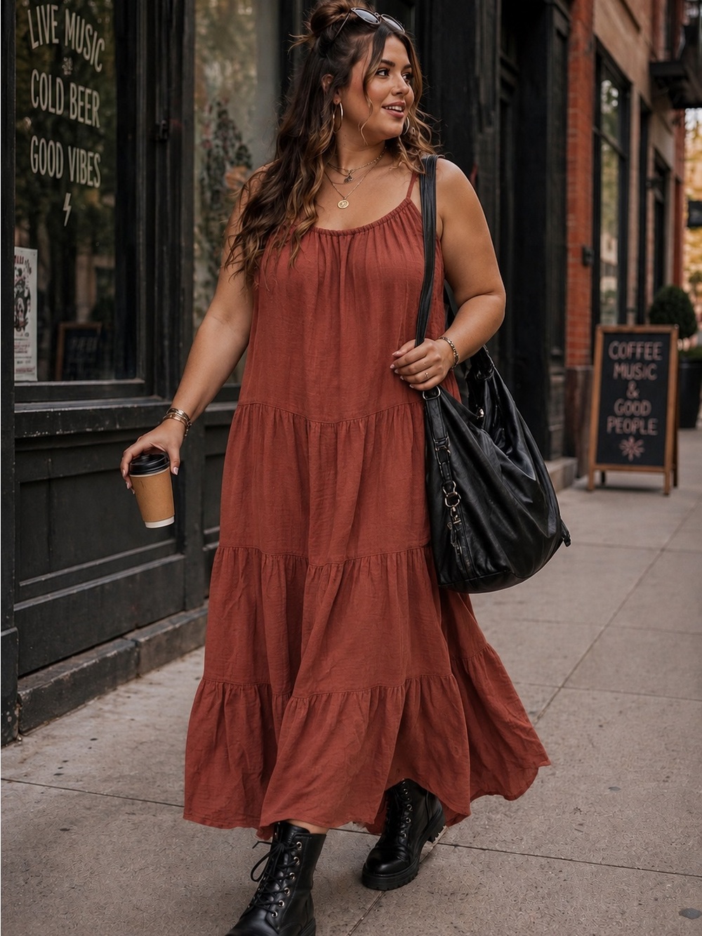 Old Navy Terracotta Rust Crinkle Cotton Gauze Blend Tiered Sleeveless Midi Dress